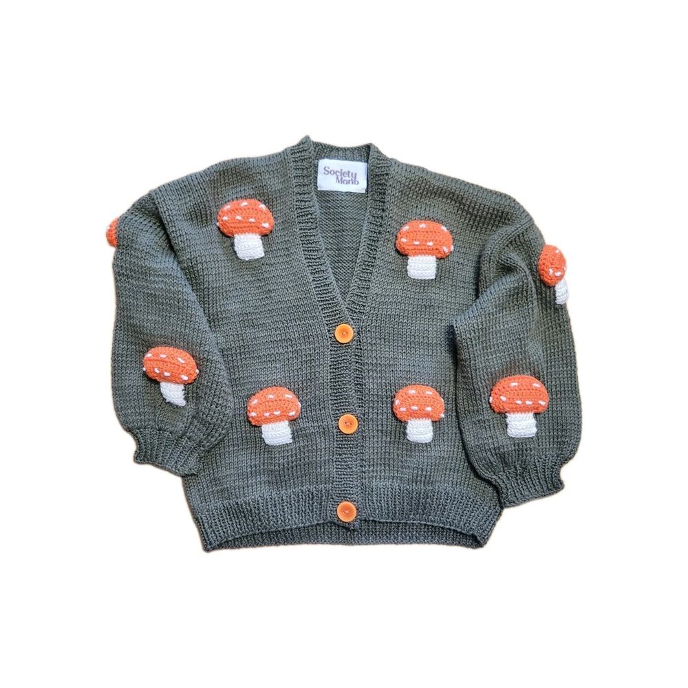 Society Mano Girls/boys Green Knit/crochet 3D Mushroom Sweater(2-3Y)? See Pics!